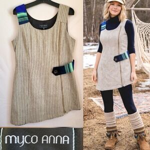 Myco Anna Cream Asymmetrical‎ Striped Pinafore Tunic Dress